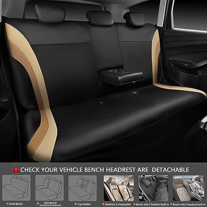 CAR PASS Line Rider Leather Car Seat Covers Sporty Car Seat Covers Full Set,5mm Composite Sponge,Airbag Compatible,Universal Fit 95% Automotive SUV Sedan(Black Beige) - color: Black Beige