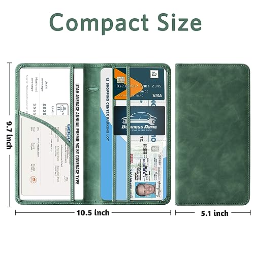 CoBak Car Registration and Insurance Holder - Vehicle Glove Box Car Organizer,Auto Truck Comparment Accessories Case with Magnetic Closure for Essential Document,Driver License,Cards - color: L-Emerald