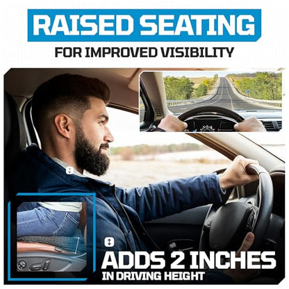 FORTEM Car Seat Cushion, Memory Foam Wedge Cushion for Driving, Car Seat Pad for Comfort, Non Slip Bottom, Adjustable Straps, Washable Cover - size: L (Seat)