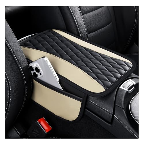 IHOTDER Patchwork Leather Center Console Covers for Cars,Upgraded Arm Rest Cover for Car with Side Storage Pocket for Car Seat Organizer,Middle Console Cover Stylish Car Decoration (Light Beige) - color: Light Beige
