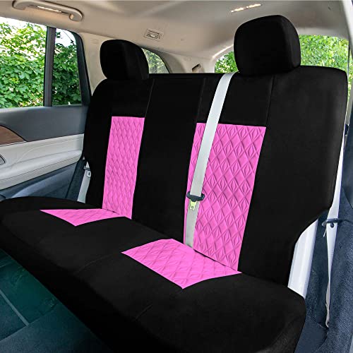 Universal Fit Diamond Stitched Flat Cloth Car Seat Covers Full Set - Pink - color: Pink