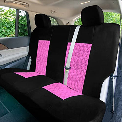 Universal Fit Diamond Stitched Flat Cloth Car Seat Covers Full Set - Pink - color: Pink