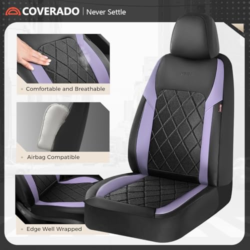 Coverado Car Seat Covers, Front Seat Covers, 2 Front Automotive Seat Cover, Mesh Breathable Seat Protectors, Universal Fit for Most Cars - color: Black_Purple, size: Front