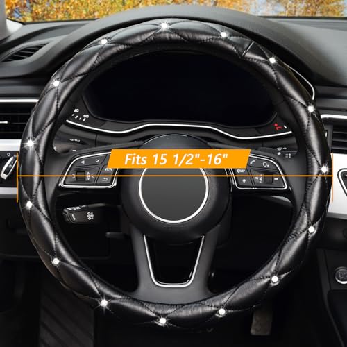KAFEEK 16 inch Diamond Soft Leather Steering Wheel Cover,Compatible for F150 F250 F350 Ram 4Runner Tacoma Tundra Range Rover - color: Black, size: Large Size[15.5"-16"]