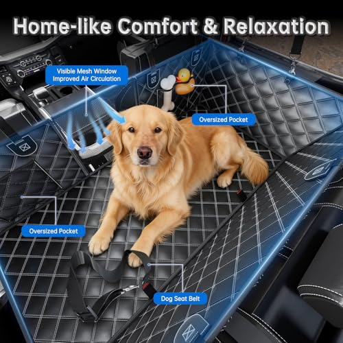 RYNVALE [2026 Upgraded] Hard Bottom Car Seat Cover for Dogs, 600lbs Heavy Duty Back Seat Extender, Waterproof Dog Car Hammock with Detachable Mat, Fits SUV & Trucks, 2-4 Large Dogs, Large - size: Large
