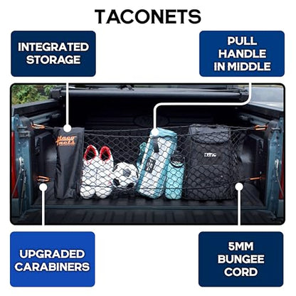 TacoNets Envelope Cargo Net for Ford Maverick - Fits 2022-Current - Upgraded 5mm Bungee - Integrated Storage Bag - Heavy Duty Carabiners - Designed in USA - style: Ford Maverick 2022+