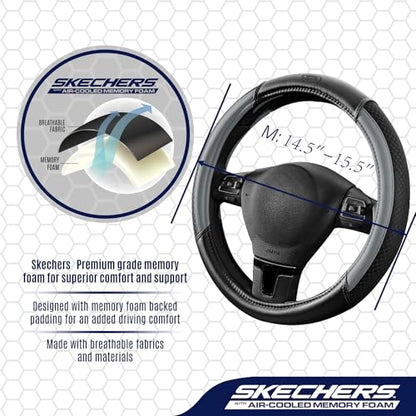 Skechers Air-Cooled Steering Wheel Cover,Leather Car Steering Wheel Cover Universal Fit 14" 1/2-15" Car Wheel Protector for Men Women Fit Suvs,Vans,Sedans,Car,Trucks,Gray - color: Grey
