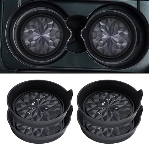 Car Cup Coaster Universal Automotive Waterproof Non-Slip Cup Holders Sift-Proof Spill Holder Car Interior Accessories 4 Pack Black Flower - color: Black Flower Solid, size: 4 Pack