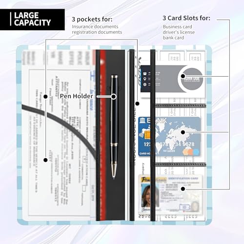 Leather Car Registration and Insurance Card Holder, Cute Car Accessories Vehicle Glove Box Car Organizer for Documents, Cards, License Blue White Plaid - color: Blue White Plaid