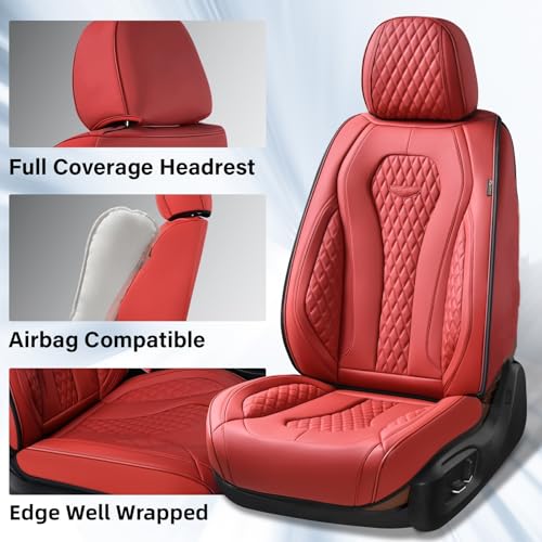 Coverado Seat Covers, Car Seat Covers Front Seats, Red Car Seat Cover, Waterproof Car Seat Covers, Car Seat Cushion, Front Car Seat Covers Leatherette Car Seat Protector Universal Fit Most Cars - color: Red, size: FrontPair