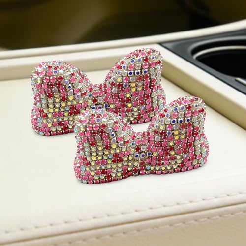 Craedli 2PCS Bling Bowknot Car Dashboard Decoration, Shiny Rhinestone Car Center Console Ornament Present for Women, Cute Auto Interior Desk Decorative Accessories for Home, Office (Pink) - color: Pink