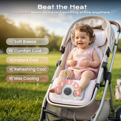 Pink Stroller Cooling Pad with Fan for Baby Girls, 10000mA Rechargeable Battery Baby Car Seat Cooling System for Backseat, Max 10H Ventilation 3 Speeds Cooling Mat Liner for Toddler Summer Essentials - color: Pink