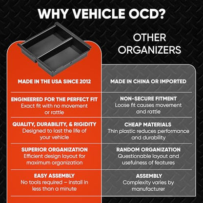 Vehicle OCD - Center Console Organizer Tray for Toyota Tacoma (2016-2023) - Made in USA - SLX126 - size: 2016-2023, style: Tray
