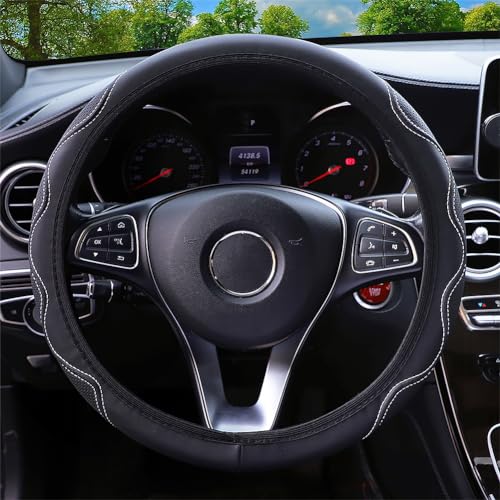 Elastic Stretch Steering Wheel Cover Universal 15 inch Steering Wheel Covers Soft Microfiber Leather Breathable Anti-Slip Durable Car Accessories Fit for Suvs, Vans, Trucks - White - color: White