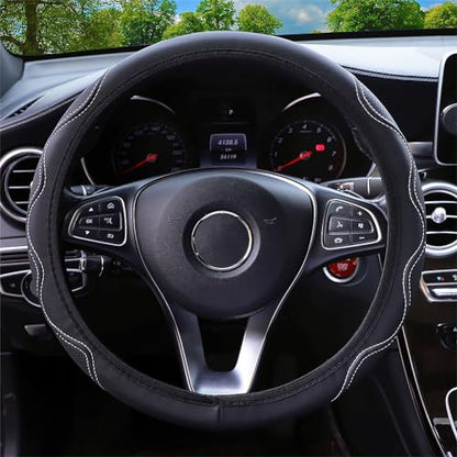 Elastic Stretch Steering Wheel Cover Universal 15 inch Steering Wheel Covers Soft Microfiber Leather Breathable Anti-Slip Durable Car Accessories Fit for Suvs, Vans, Trucks - White - color: White