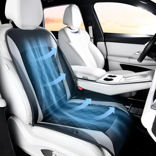 Coverado Upgraded Cooling Car Seat Cover, 12V-24V Ventilated Car Seat Cushion with 8 Fans, Cooled Seat Cover for Car SUV Truck Universal Fit,Dual car Ports + A+C USB Ports Fashion Gray - color: Gray