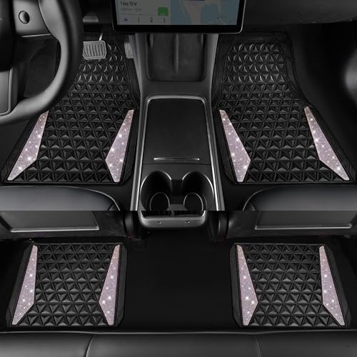 CAR PASS Bling Diamond Car Mats Rubber Floor Mats Full Set Anti-Slip 3D Rhombus Waterproof Trim Fit Liner Universal Glitter Crystal Sparkly Shining Rhinestone Girl Women SUV Sedan, Multicolor Diamond - color: Colorful Diamond