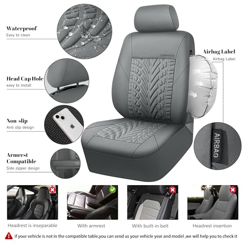 CAR PASS Neoprene Waterproof Seat Covers Full Sets, Wetsuit Car Seat Covers 5 Seats Universal Fit for Vans, Truck, SUV, 3D Tyre Embossed Seat Covers Anti Slip with Armrests, Aibag Compatible(All Gray) - color: Pure Gray Neoprene, size: Full sets