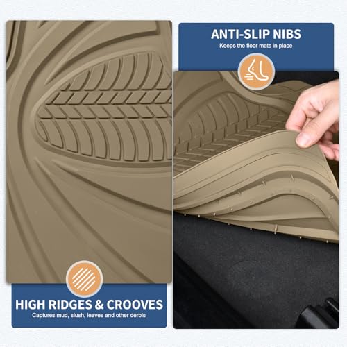 FLORICH Car Floor Mats, Waterproof Universal Heavy-Duty 4 Pieces Rubber Floor Mats for Cars, Full Set Car Mats with Anti-Slip Backing Fit for Most SUV, Vans,Trucks, Sedan(Beige)