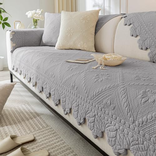 Cotton Quilted Dog Couch Cover for Sofa Farmhouse Rustic Embroidery Sectional Couch Cover Soft Anti-Slip Sofa Slipcover Furniture Protector for Kids, Pets (Grey,28"x59") - color: Grey, size: 28"x59"/Rectangular