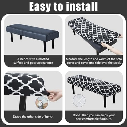 Stretch Bench Seat Cover, Reusable Slipcover for Dining Room & Bedroom, Removable Washable Rectangular Bench Covers, Elastic Fit for Home Furniture(Black & White) - color: Black & White