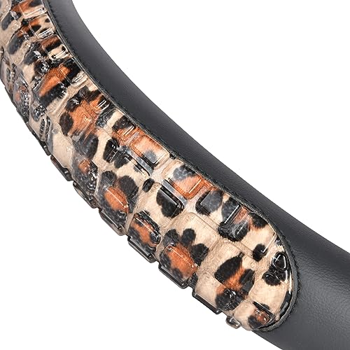 Flying Banner car Steering Wheel Cover Gel Massage Velvet Cool Warm Universal Size 15 inches SUV Truck Anti Slip Odorless Summer Winter (Black Brown Leopard Print, Gel Massage) - color: Black Brown Leopard Print