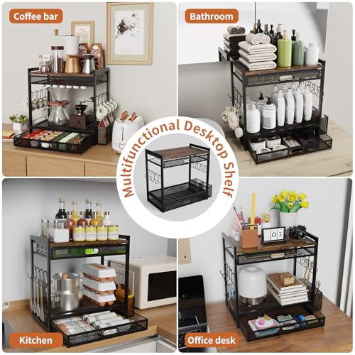 Coffee Bar Organizer Station with CoffeePod Drawer Mug Cup Holder and Tea Condiment Storage for Countertop Organizer CoffeeBar Accessories for Kitchen,Home,Office