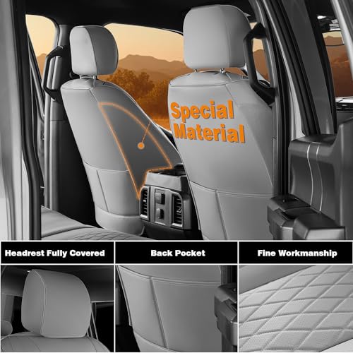 F150 Seat Covers Front Set, Faux Leather Truck Seat Covers Diamond Quilted Custom Fit for 2009-2026 F-150 SuperCrew & 2017-2026 F250 F350 F450 Crew Cab XL XLT Lariat King Ranch (Gray) - color: Gray, size: Front