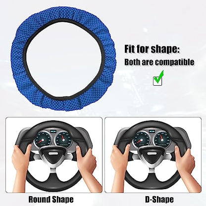 X AUTOHAUX Steering Wheel Cover Universal Elastic Stretch Antislip Breathable Microfiber Ice Silk Interior Trim Wheel Protector for Car Truck SUV Blue - color: Blue