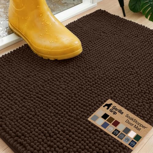 GORILLA GRIP SoakSTOPPER Dog Door Mat, 30x20 Machine Washable Rug Absorbent Doormat Captures Moisture Mud Dirt, Quick Dry Soft Chenille Entryway Rugs Indoor Entrance Mats for Dog Paws, Brown - color: Brown, size: 30" X 20"