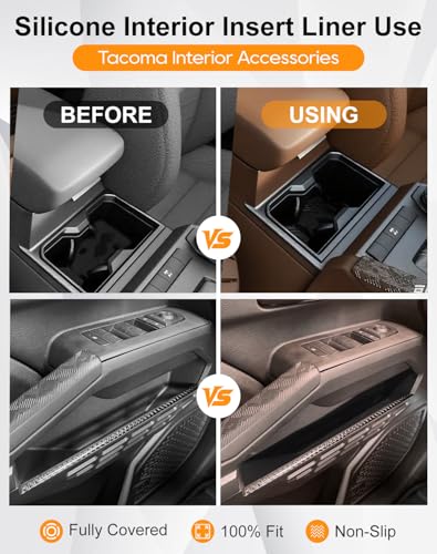Interior Silicone Inserts Liner Fit for Tacoma 2025 2024 13PCS, Custom Fully Covered Non-Slip Fit for Toyota 4th Gen Tacoma Accessories, Include Center Console Cup Holder Door Pocket and More