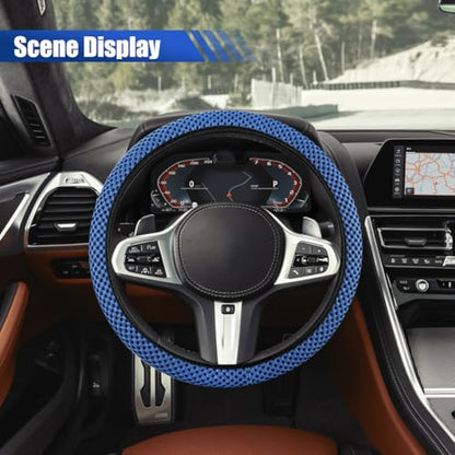 Elastic Stretch Steering Wheel Cover, 15" Breathable Microfiber Ice Silk Steering Wheel Protector, Universal Anti-Slip Car Warm in Winter&Cool in Summer Accessories for Men Women (Blue) - color: Blue