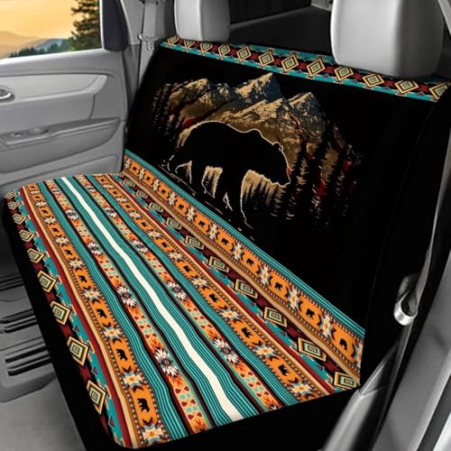 WELLFLYHOM Aztec Bear Car Bench Seat Covers for Truck SUV Split Forest Rear Bench Seat Covers Orange Universal Fit Car Accessories - color: Aztec Bear Forest
