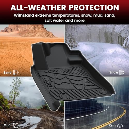 LASFIT Floor Mats for Toyota Tundra 2014-2021 Double Cab (Not Fit CrewMax or Regular Cab), Custom Fit All Weather Protection TPE Easy Clean Odorless Floor Liners for Tundra Front&Rear 2 Row Car Mats