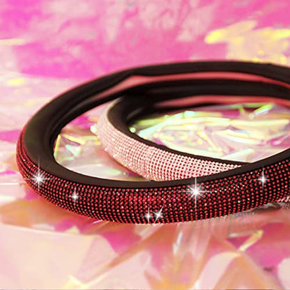 CAR PASS Red Diamond Black Leather Steering Wheel Cover, with Bling Crystal Rhinestones Universal Fit 14" 1/2-15" Crystal Glitter for Women Sparkle Girl Fit Suvs,Vans,Sedans,Cars,Trucks, Red Diamond - color: Red Diamond