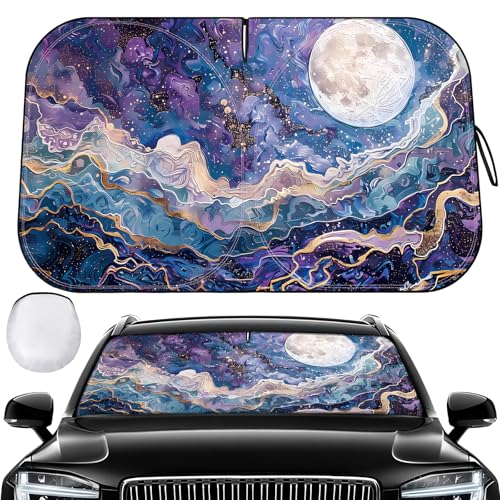 Windshield Sun Shade - Car Sun Shade Windshield, Reflector Sunshade Offers Ultimate Protection for Car Interior, Foldable Front Window Fit for Hatchback, Truck, SUV, MPV - color: Moon(57"x32")