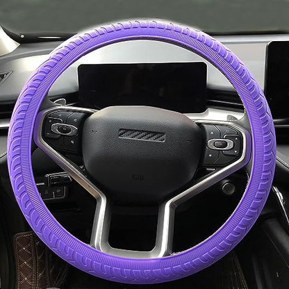 Universal Purple Steering Wheel Cover：13.5 to 15 Inches Stretchable Silicone Anti Skid Steering Wheel Protector Fit for Most Car Models Including Round D Shape or Special Shape - color: Purple