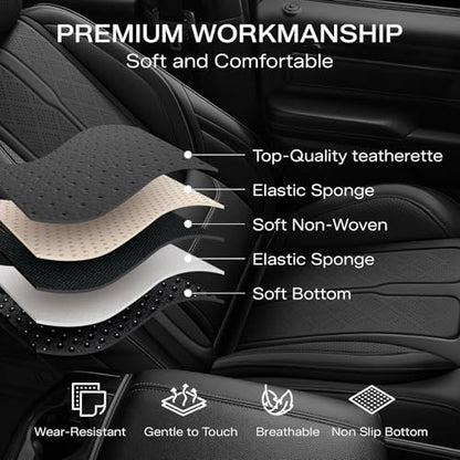 Seat Covers Custom Fit for Chevy Silverado GMC Sierra 2007-2026 1500/2500/3500 HD Crew Cab Pickup Truck Seat Cover Protector Cushion with Faux Leather Waterproof (Front Seat-Black)