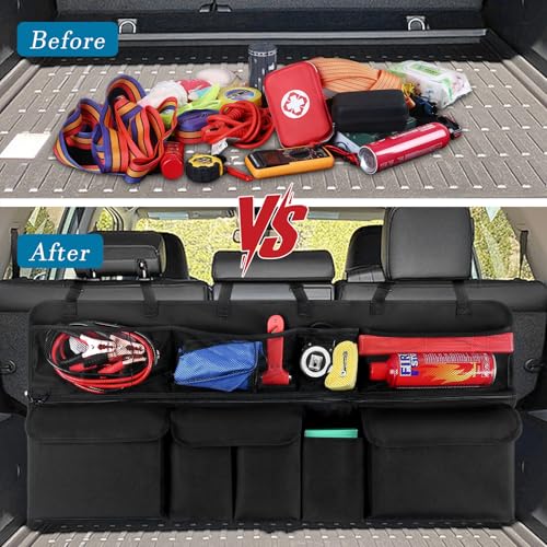Car Trunk Organizer, Upgraded Version Expand Space Hanging Trunk Organizer with Adjustable Straps, Collapsible Waterproof Suv Trunk Organizers, Sturdy Space Saver Frees for SUV, Truck