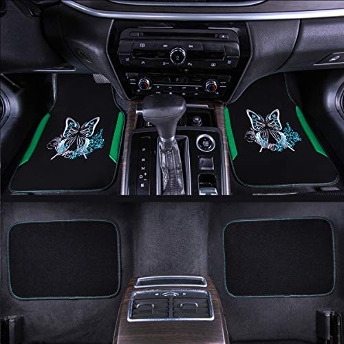 CAR PASS Embroidery Butterfly Car Floor Mats, Green Carpet Floor mats with Heel Pad, Universal Fit for Suvs,Sedans,Trucks,Cars, Set of 4 (Black and Green) - color: Green Butterfly