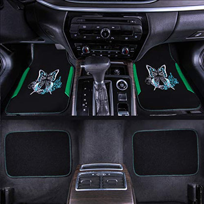 CAR PASS Embroidery Butterfly Car Floor Mats, Green Carpet Floor mats with Heel Pad, Universal Fit for Suvs,Sedans,Trucks,Cars, Set of 4 (Black and Green) - color: Green Butterfly