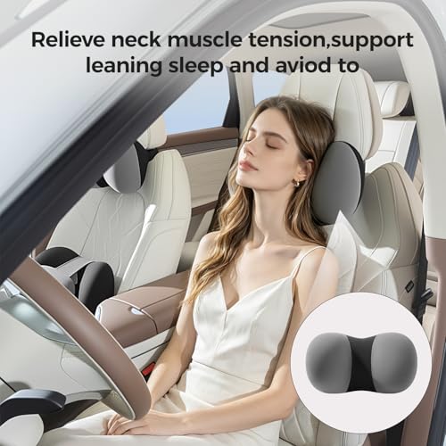 BABUR Car Headrest Pillow, 100% Memory Foam Softness Neck Support Pillow, Universal Fit Head Rest Travel Pillow for Pain Relief While Driving, Gray - color: Black Gray