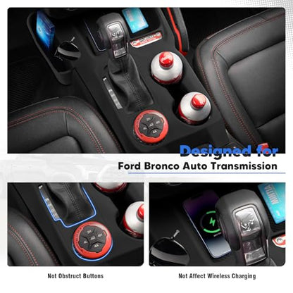 Center Console Gear Shift Panel Trim Cover, Silicone Gear Shifter Cover for Ford Bronco 2021-2026 Auto Transmission, with Storage Tray & Cup Holder Insert(No for Manual Transmission)