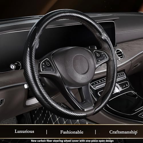 Aimato Car Steering Wheel Cover Carbon Fiber, Ultra-Thin Car Steering Wheel Cover,Comfortable & Breathable Microfiber,Universal Fit for Most Cars - color: Matte black