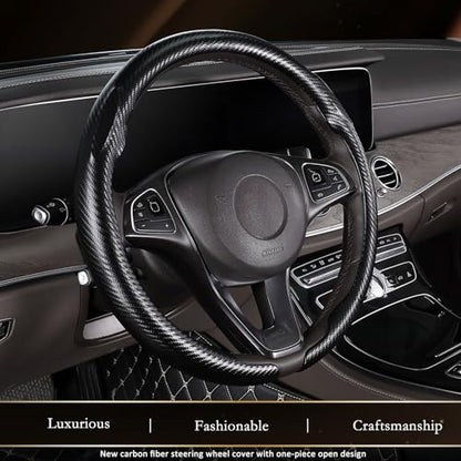 Aimato Car Steering Wheel Cover Carbon Fiber, Ultra-Thin Car Steering Wheel Cover,Comfortable & Breathable Microfiber,Universal Fit for Most Cars - color: Matte black
