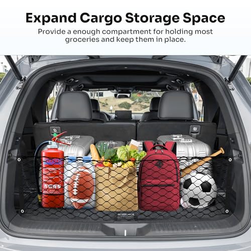 Canvcle Trunk Cargo Net for 2023-2025 2026 Honda Pilot Accessories Envelope Style Mesh Trunk Net Organizer and Storage Stretchable Adjustable Elastic Nylon Rear Cargo Netting with Hooks - style: for Honda Pilot