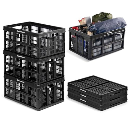 CleverMade Collapsible Utility Crates, Obsidian, 3 Pack, 45L/11 Gal, 66 lbs Capacity, Stackable Containers, Heavy Duty, Space-Saving Baskets,Polypropylene (PP) - color: Obsidian, size: 45L - 3 Pack