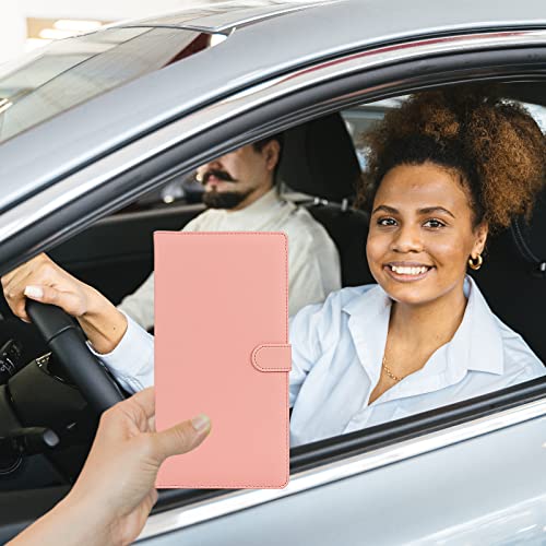 Car Registration and Insurance Holder, Leather Magnetic Shut Vehicle Glove Box Organizer for Document, Card, Driver License, Pink - color: Pink