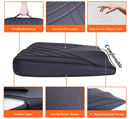 kingphenix Premium Car Seat Cushion, Memory Foam Driver Seat Cushion to Improve Driving View- Coccyx & Lower Back Pain Relief - Seat Cushion for Car, Truck, Office Chair (Leather Black) - color: Leather Black