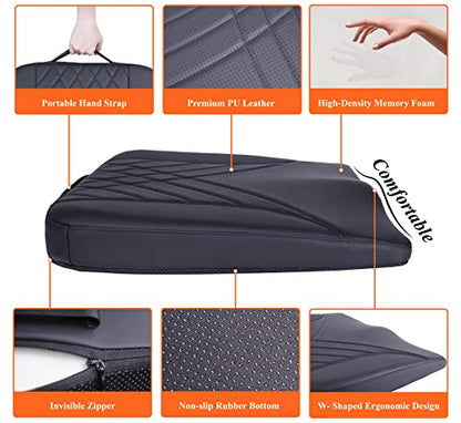 kingphenix Premium Car Seat Cushion, Memory Foam Driver Seat Cushion to Improve Driving View- Coccyx & Lower Back Pain Relief - Seat Cushion for Car, Truck, Office Chair (Leather Black) - color: Leather Black